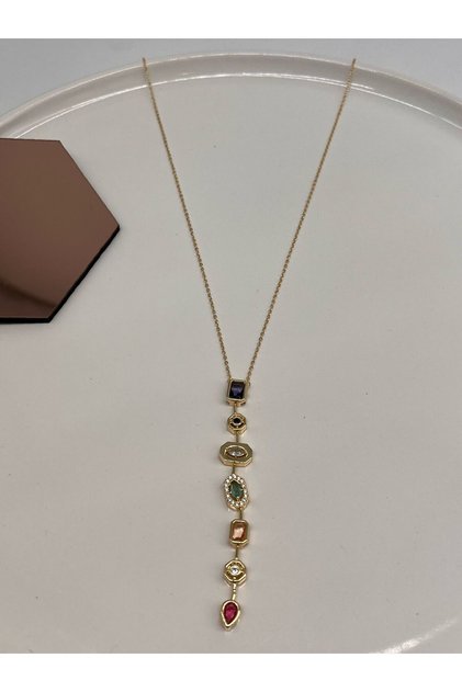Steel Gold Melisa Goral Stone Y Necklace