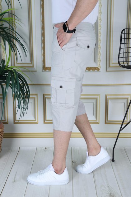 Taş Erkek Slim Fit Kapri Likralı Gabardin Diz Altı Kargo Cepli Bermuda