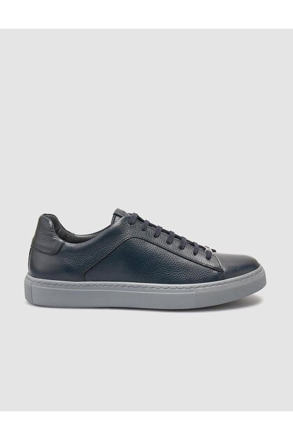 100% Genuine Leather Navy Blue Men's Sneakers