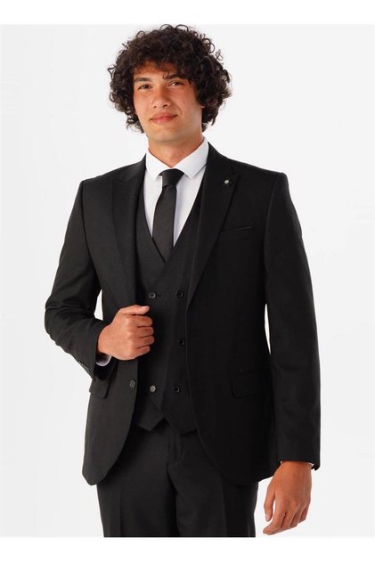 Slim Düz Yelekli Takım Elbise