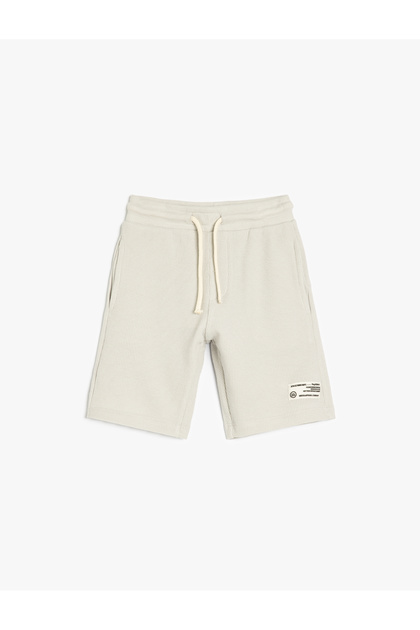 Cotton Tie Waist Applique Detailed Pocket Shorts