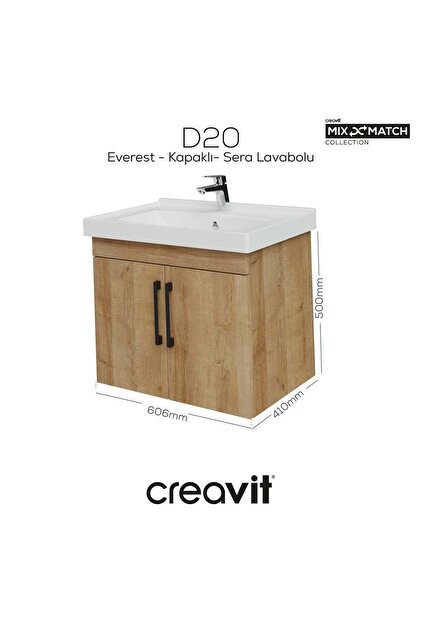 Creavit D20 65 Cm Kapaklı Lavabo Dolabı Everest Melamin - Fiyatı