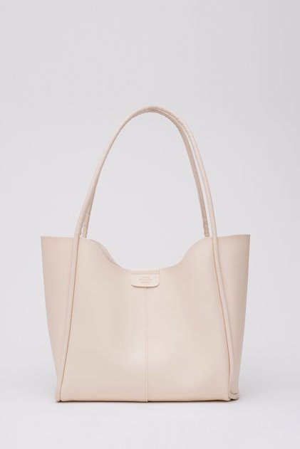 Cream Shk76 Large Size Women's Hand and Shoulder Bag with Snap Fastener Wick Strap Faux Leather Makeup Bag U:29 E