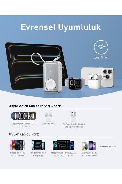 Anker Maggo Powerbank (10K, 35W, Apple Watch İçin) - Beyaz - A1657