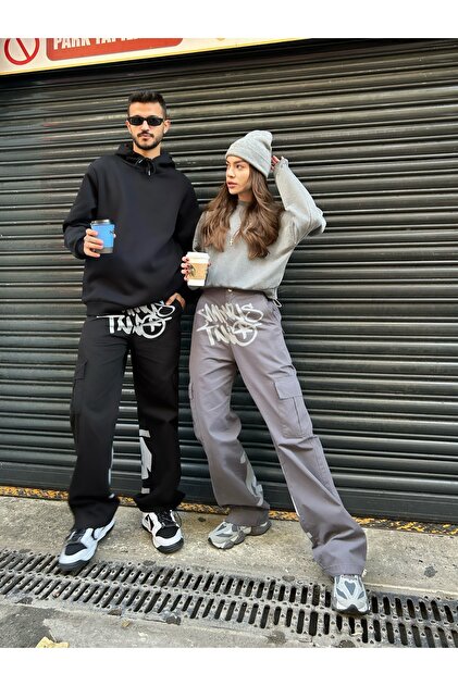 KOTOLOG Y2k Unisex Grunge Baggy Baskılı Lastikli Ayarlanabilir Bel