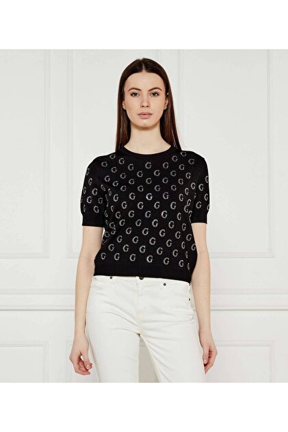 Guess JASMINE G CN SS BOXY SWTR Kadın Siyah Kazak W5GR05Z3D60-JBLK