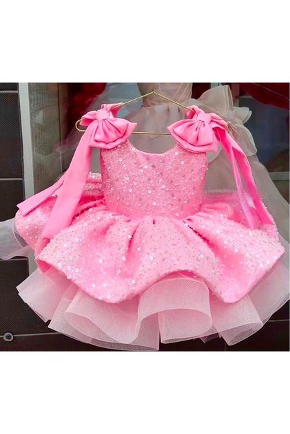kız çocuk pembe pullu elbise