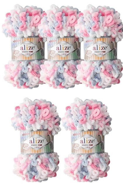 Puffy Fine Color Hand Knitting Thread 1 Pack of 5