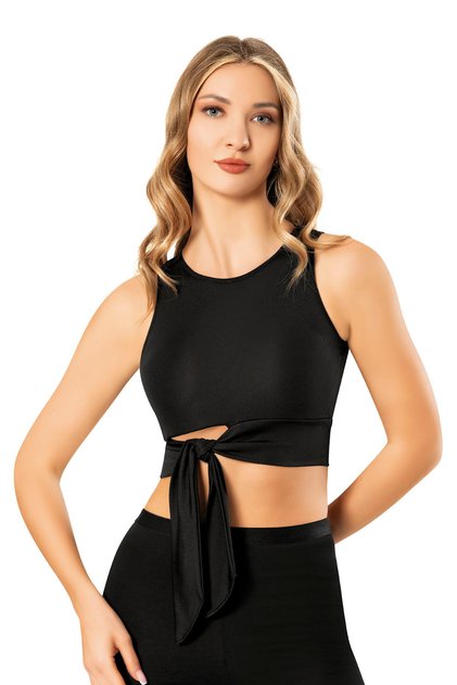 Women's Diver Fabric Padded Crop Top with Belt Detail