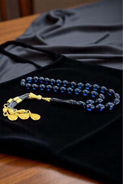 Men's Vernier Gift Midnight Blue Powder Amber Prayer Beads