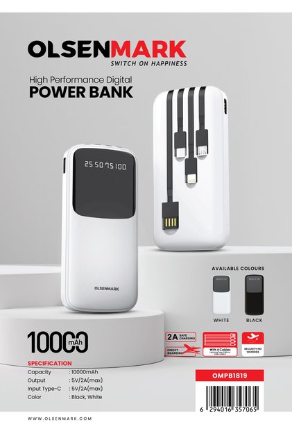 Power Bank 10000mAh Quick Charge OMPB1819 Battery 4 Types of Cables