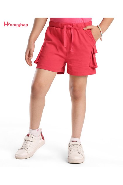 Honeyhap Cotton Knit Mid Thigh Length Shorts with Pockets - Red
