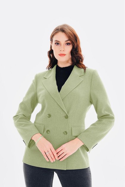 Women's Button Detailed Linen Blend Khaki Jacket