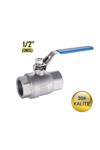 Paslanmaz Çelik Küresel Vana 1/2'' Dişli Krom 304 Kalite 2 Parçalı PN63 DIN3202