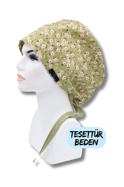 Hijab Size Green Flower Garden Bonnet Doctor Nurse Health Worker Hospital Bonnet