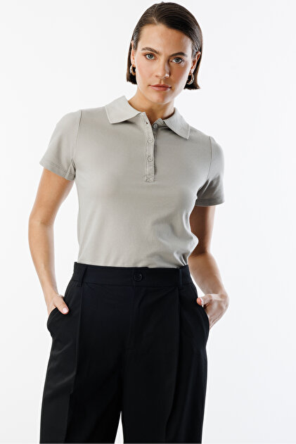 Women's Basic Polo Neck T-Shirt Women-Poloyaka