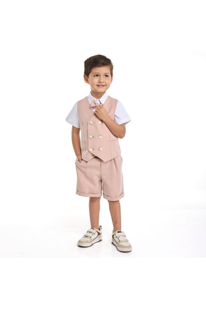 Salmon Color Waistcoat And Short Set With Shirt And Bow Tie