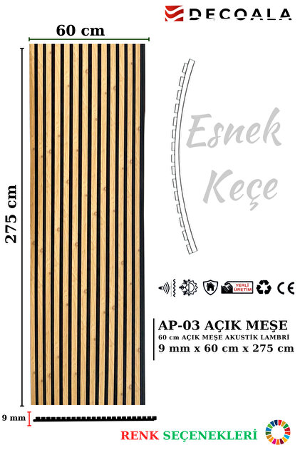 Mdf Ahşap Akustik Duvar Paneli 60x275 Cm - Açık Meşe