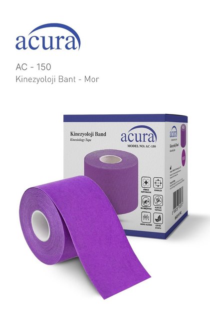 Ac-150 Yüz & Vücut Uyumlu Hipoalerjenik Kinesyo Tape Ağrı Bandı 5m X 5cm Mor Renk 1 Beden