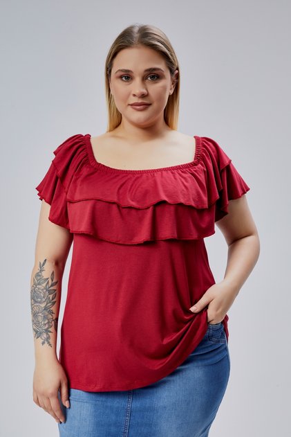 Plus Size Madonna Collar Viscose Blouse