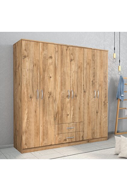 Tanmob Nisa 6 Kapılı 2 Çekmeceli 7 Raflı Geniş Gardrop Çam
