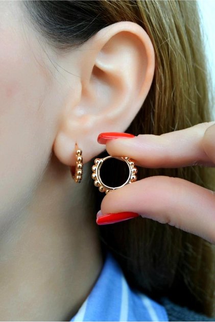 Rose Gold Top Detaylı Halka Küpe Günlük Kullanıma Uygun, Dayanıklı Tasarım Top Detaylı Rose Halka