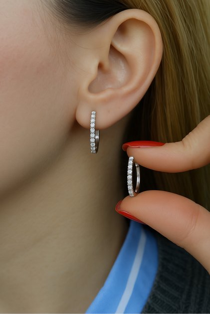 Silver Hoop - Zircon Stone, V Model and Durable Design