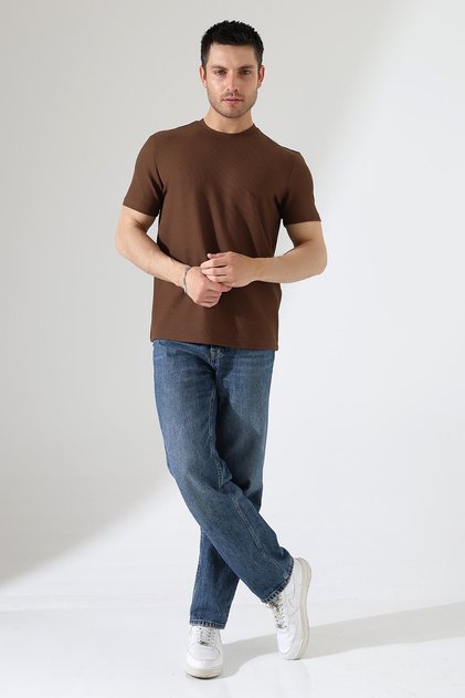 Men's Ribbed Slim Fit Crew Neck Solid Color T-Shirt