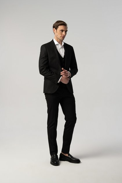 Slim Fit Black Suit Pants Vest Jacket 8012-442