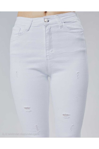 Beautiful White Laser Detailed High Waist Skinny Jeans