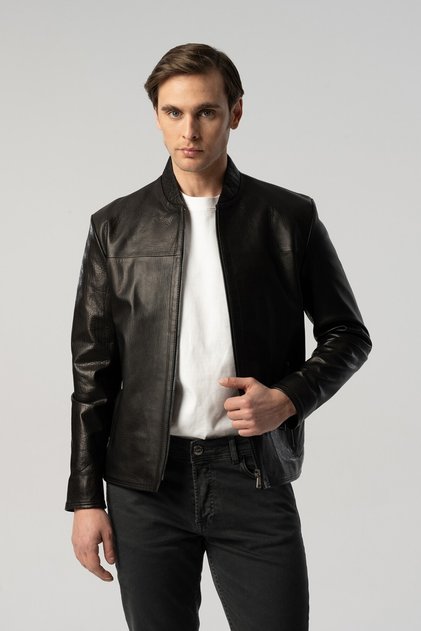 Baby Collar Washable Jumbo Leather Jacket Black 5020-201