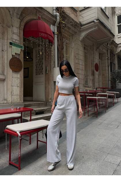 Yaka Kol Garnili Kaşkorse Dokuma Pamuk Kumaş Kadın Alt Üst Takım