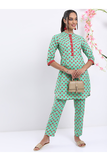 Women Green Printed Kurta and Trouser Set