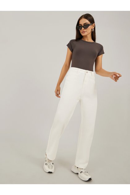 Mid Rise Light Wash Straight Leg Jeans