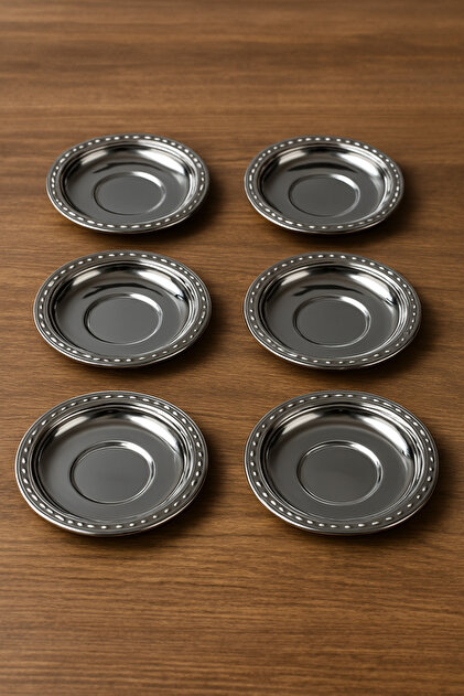 Gray Color Metal Tea Plate Set of 6 10 cm Tea Coasters