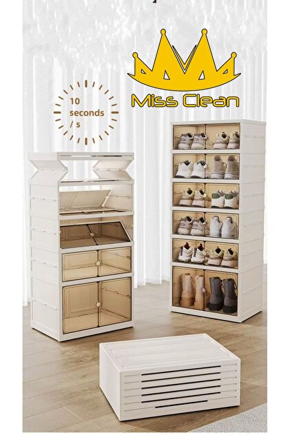 MissClean Toz Geçirmez Ayakkabı Dolabı Katlanabilir Şeffaf Büyük