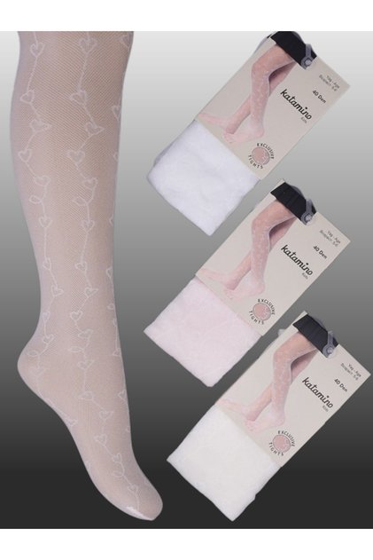 1 Pack Girls Thin Heart Pattern Detailed Pantyhose White
