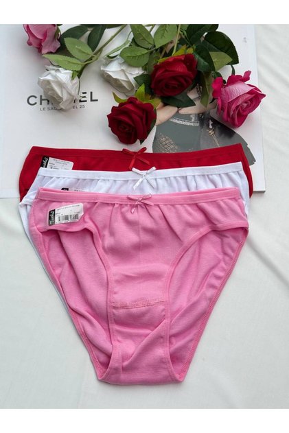 Set of 3 Soft Textured Women's Panties - Pink/White/Red