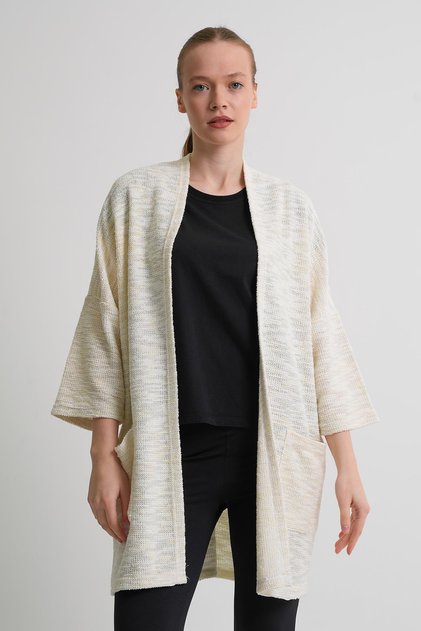 Pocket Detailed Patterned Midi Length Women's Cardigan