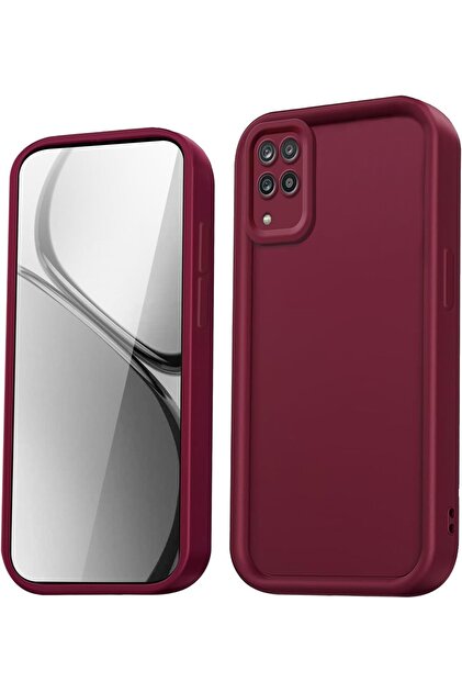Galaxy A12/M12 Kılıf Kamera Korumalı Yumuşak Dokulu Darbe Emici Bordo Silikon Kapak