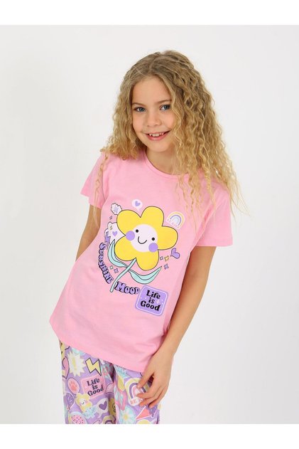 Girl's short sleeve 100% cotton pajama set be kind