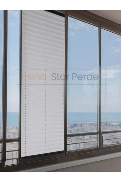 Açık Gri Plise Katlanır Cam Balkon Perdesi - Ofis Perdesi - Salon Perdesi - 001