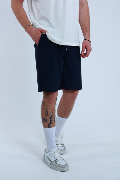 Men's Navy Blue Parachute Fabric (Woven) Shorts with Side Pocket Detail and Elastic Waist Bermuda