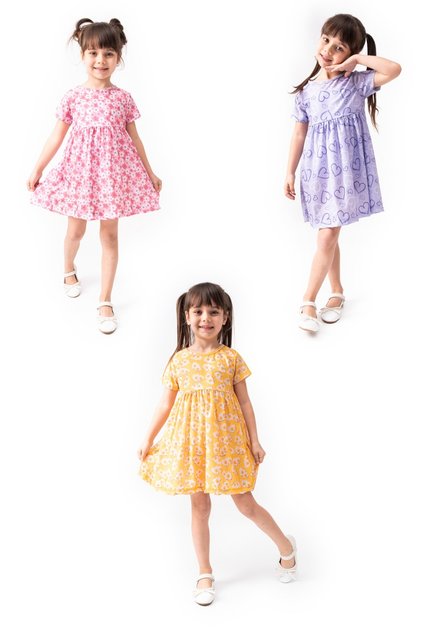 3 Pieces Girl's Printed Short Sleeve Dress