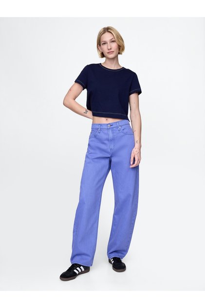 Kadın Mavi High Rise Barrel Jean Pantolon