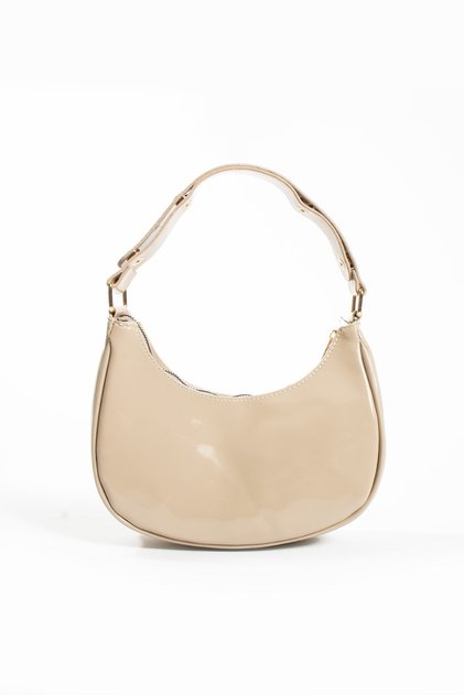 Women's Patent Leather Baguette Leather Hand and Shoulder Bag with Snap Fasteners