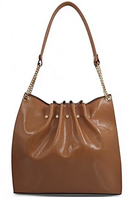 Evident Taba Nubuk Zincir Detaylı Pileli Kadın Omuz Çantası