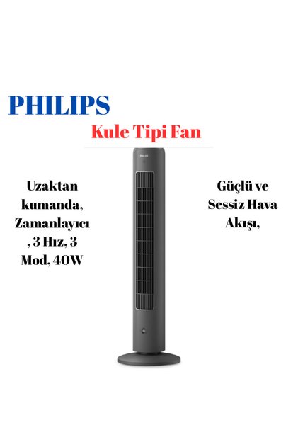 40watt Uzaktan Kumandalı, 3 Hız Kademeli Kule Tipi Vantilatör
