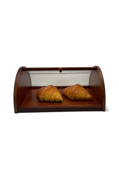 A beautiful wooden bread rack and holder that keeps bread from mold and moisture. Beautiful and modern shape, brown, 27*35 cm.