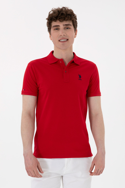 Men's Slim Fit Polo Neck Red Basic T-Shirt 50298011-Vr030